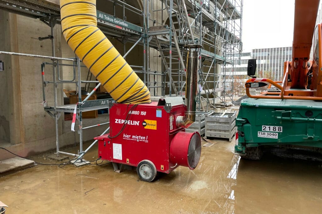 Winterbauheizung mieten und auf Baustelle aufstellen